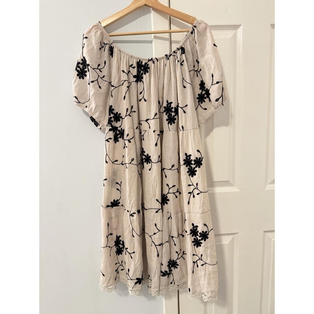 Kindred Floral Embroidered Tiered Mini Dress Sz 2X Prairie Cottage Loose NWT!